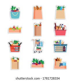 Set of grocery bags stickers - Vector illustration