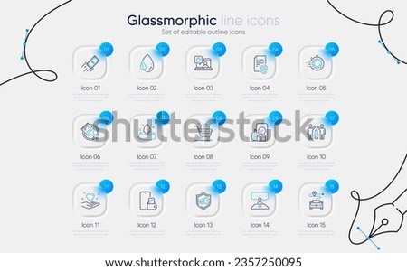 Set of Grocery basket, Journey and Fingerprint line icons for web app. Online rating, Brush, Seo timer icons. Hold heart, Water bowl, Interview job signs. Carry-on baggage, Leaf dew. Vector