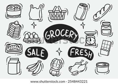 set of grocery doodles good for background, wallpaper, element design, etc