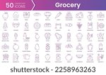 Set of grocery icons. Gradient style icon bundle. Vector Illustration