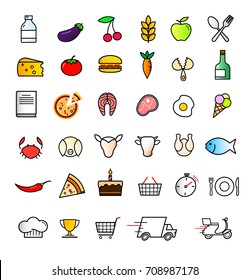 Set of grocery icons on white background. Vector elements ready for your design