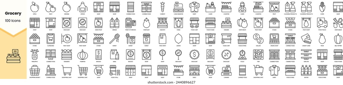 Set of grocery icons. Simple line art style icons pack. Vector illustration