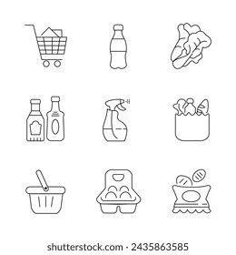 A set of grocery item vector line art illustration.