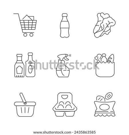 A set of grocery item vector line art illustration.