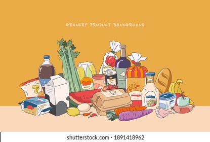 Set Of Grocery Product. Flat Design Vector Illustration. 