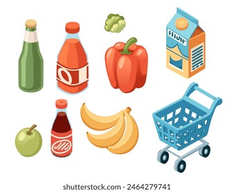 Set of grocery store icons food card and drinks vector illustration isolated on white background