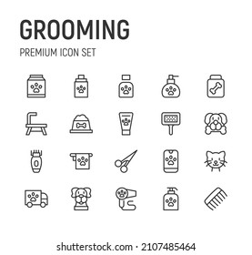 Set of grooming line icons. Premium pack of signs in trendy style. Pixel perfect objects for UI, apps and web. 