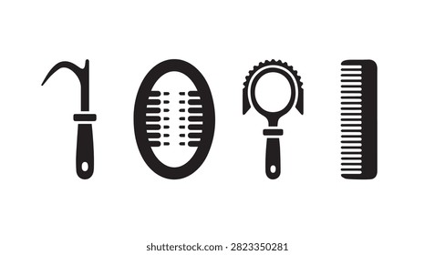A set of grooming tools including a razor, hairbrush, mirror, and comb, used for personal grooming and hair styling routines.