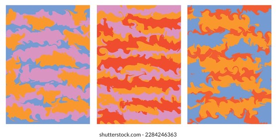 Set groovy abstract background with marble liquid effect