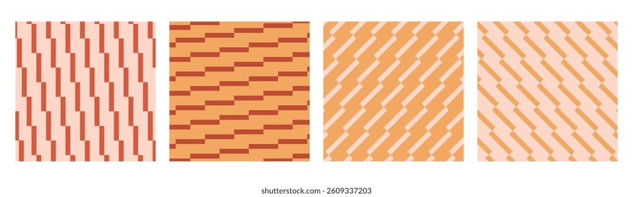 Set of Groovy Background with Steps Line, Retro Style Vector Illustration