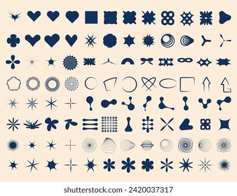 Set of groovy elements. Collection of retro shapes for nostalgic design. Simple basic graphic form. Vector figures isolation illustration.