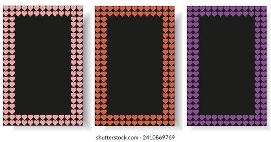 Set Groovy Geometric backgrounds and Valentine's Day posters. Templates for postcards and banner with copy space. Prisychedelic vibes of hippies and 60s and 70s. Vector illustration. EPS 10