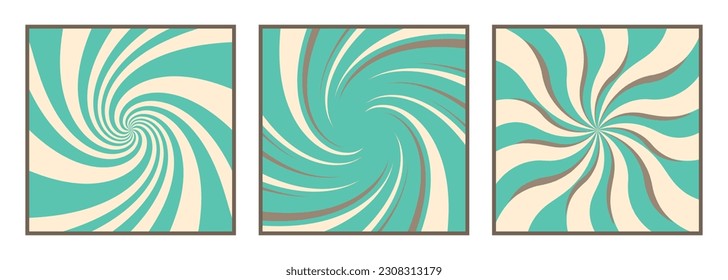 Set of groovy green backgrounds. Retro 60s 70s psychedelic funky cover design. Abstract square posters in Y2K style. Vector wallpaper collection for print templates or textile.	
