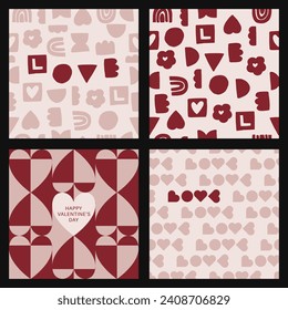 Juego de Afiches Groovy Lovely, Backround, Paterns. Concepto de amor. Feliz Día de San Valentín.