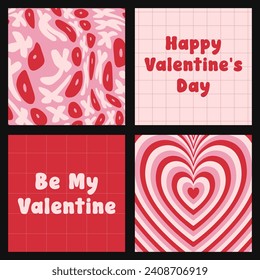 Set of Groovy Lovely Posters, Backrounds, Paterns. Love Concept. Happy Valentine`s Day.