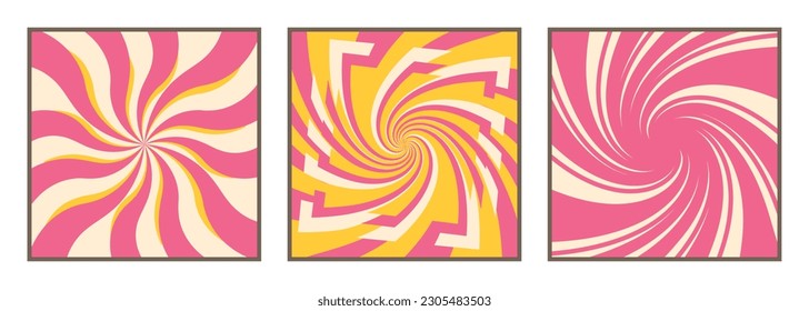 Set of groovy pink backgrounds. Retro 60s 70s psychedelic funky cover design. Abstract square posters in Y2K style. Vector wallpaper collection for print templates or textile.	
