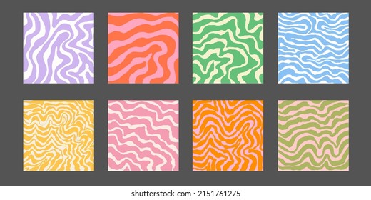 Set of Groovy Retro Backgrounds Vector Design. Cool Funky Patterns.