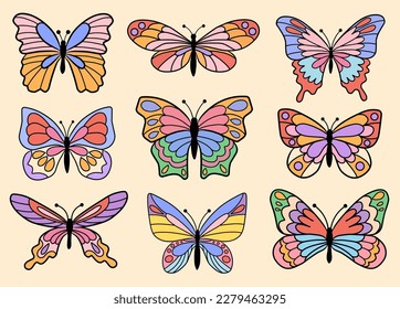 Set of Groovy Retro Butterfly