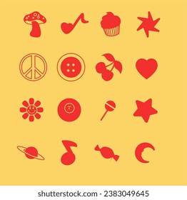 Set Groovy Retro Icons Inspired  VECTOR