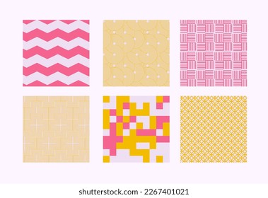 Set of groovy retro seamless pattern. Vector trendy y2k backgrounds. Abstract modern geometric print