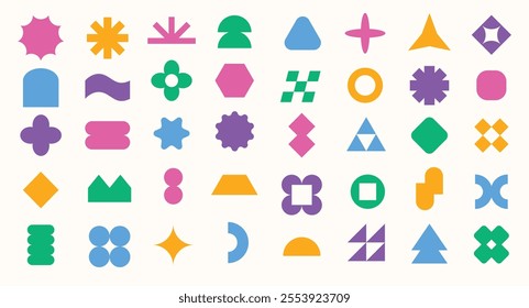 Set of Groovy retro shapes flat vector