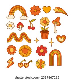 Set of Groovy Sticker Vector Illustration
