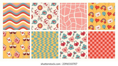 El establecimiento cuenta con un entorno elegante y moderno, con flores, ajedrez, olas y elementos románticos. Feliz Día de San Valentín. 14 de febrero. Patrón perfecto con elementos románticos y amorosos. Amor y celebración.