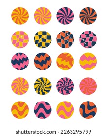Set of groovy vector icons for business, scrapbooking, buttons. Design templates collection y2k social media story highlight.