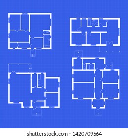 Set of ground floor blueprints. Vector unfurnished floor plans for your design. Modern suburban house set.