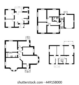Set of ground floor blueprints. Vector unfurnished floor plans for your design.