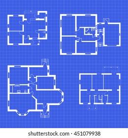 Set of ground floor blueprints. Vector unfurnished floor plans for your design.