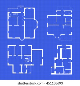 Set of ground floor blueprints. Vector unfurnished floor plans for your design.