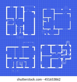 Set of ground floor blueprints. Vector unfurnished floor plans for your design.