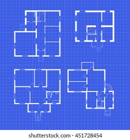 Set of ground floor blueprints. Vector unfurnished floor plans for your design.