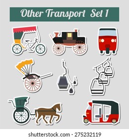 Set of ground transportation, rickshaw, cableway  for creating your own infographics or maps. Vector illustration