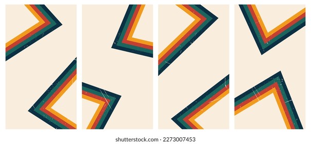 Set of grounge vertical posters.Abstract backgrounds in trendy 1970s style. Groovy striped design template backgrounds.Vector