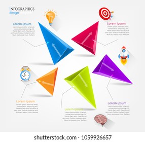 Set, group, collection of five modern banners, colorful icons, isolated on bright background, for infographics, presentations, documents