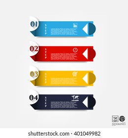 Set, group, collection of five modern, colorful -blue, red, yellow, design template, numbered labels, banners for infographic, presentations, reports, documents
