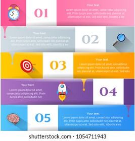 Set, group, collection of four modern labels, banners with numbers and colorful icons, for infographics, presentations, documents