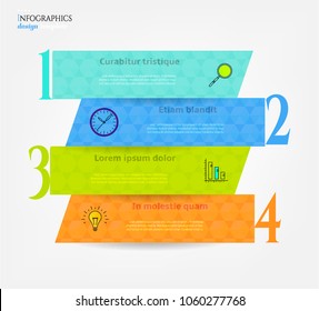 Set, group, collection of four modern labels, banners with numbers and line icons, isolated on bright background, for infographics, presentations, documents