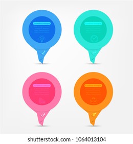 Set, group, collection of four modern labels, banners with numbers and simple line icons, isolated on bright background, for infographics, presentations, documents