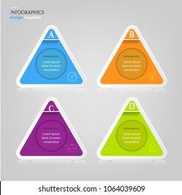 Set, group, collection of four modern labels, banners with numbers and simple line icons, isolated on bright background, for infographics, presentations, documents