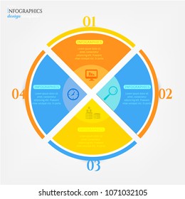 Set, group, collection of four modern labels, banners with numbers and simple line icons, isolated on bright background, for infographics, presentations, documents