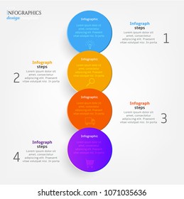 Set, group, collection of four modern labels, banners with numbers and simple line icons, isolated on bright background, for infographics, presentations, documents