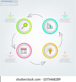 Set, group, collection of four modern labels, banners with numbers and simple line icons, isolated on bright background, for infographics, presentations, documents