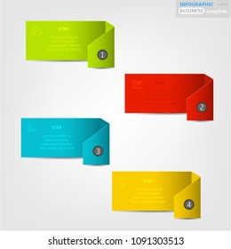 Set, group, collection of four modern labels, banners with numbers and simple line icons, isolated on bright background, for infographics, presentations, documents