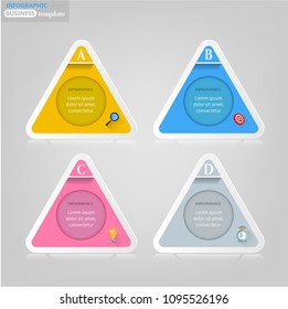 Set, group, collection of four modern labels, banners with numbers and simple colorful icons, isolated on bright background, for infographics, presentations, documents
