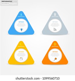 Set, group, collection of four modern labels, banners with numbers and simple line icons, isolated on bright background, for infographics, presentations, documents