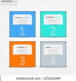 Set, group, collection of four modern labels, banners with numbers and simple line icons, isolated on bright background, for infographics, presentations, documents