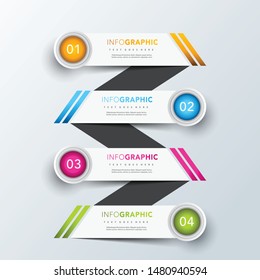 Set, group, collection of four modern labels, banners  template design with numbers and circle icon , isolated on bright background, for infographics, presentations, documents